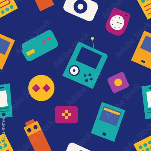 seamless 90s tech gadget pattern   gameboys  flopp 