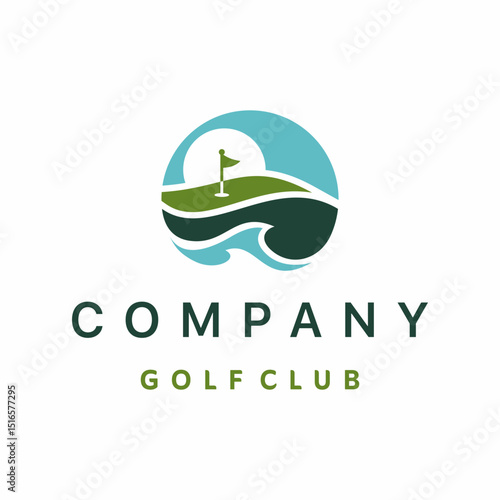 Golf Club Logo with Ocean Waves and Flag