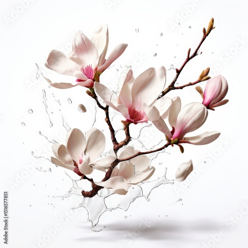 an AI Image Generator, Beautiful Pink and White Magnolia Flowers on Branch