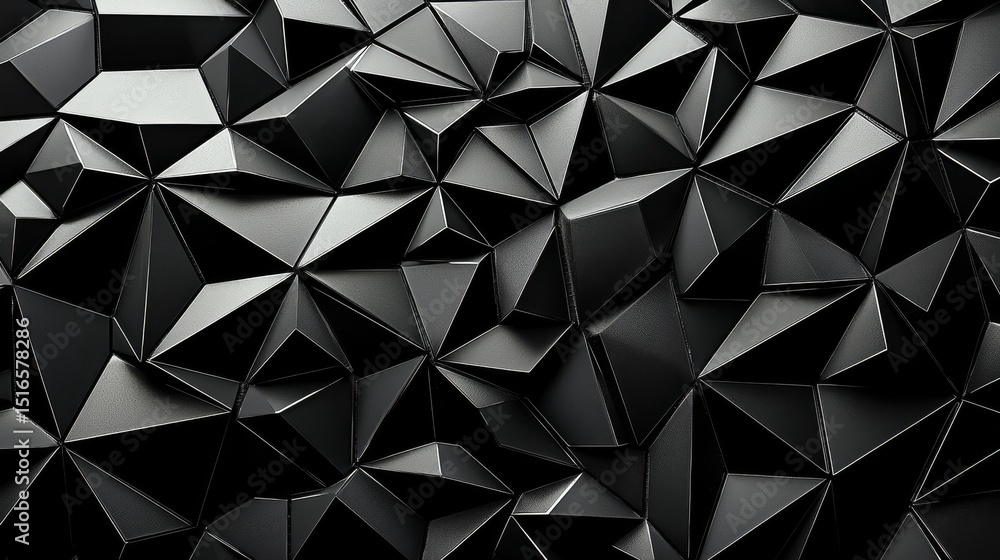 Obraz premium Abstract Black Triangular 3D Composition, Geometric Texture, Dark Background, Low Poly, 3D rendering. 3D model, abstract background