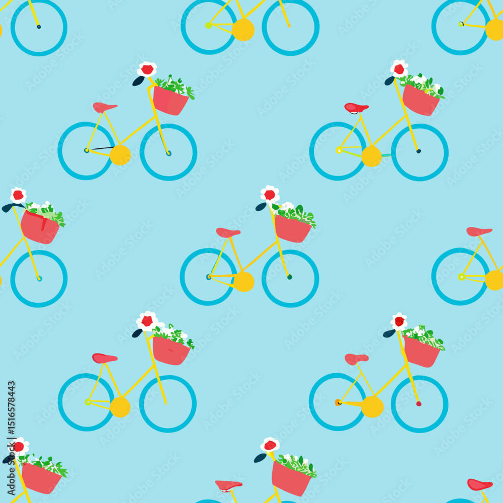 Bicycles with a basket of flowers