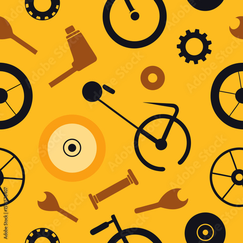 seamless bicycle parts pattern   wheels  pedals  