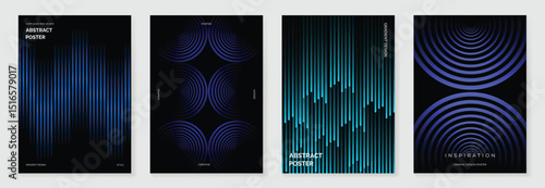 Modern gradient poster background vector set.Cover template with blue perspective geometric prism shapes, line. Ideal design for social media, cover, banner, flyer.