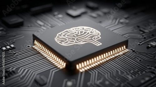 Abstract circuit board system with brain memory microchip a deep dive into technology concept design