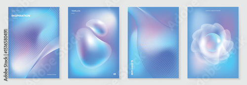 Modern gradient poster background vector set.Cover template with blue perspective geometric prism shapes, line. Ideal design for social media, cover, banner, flyer.