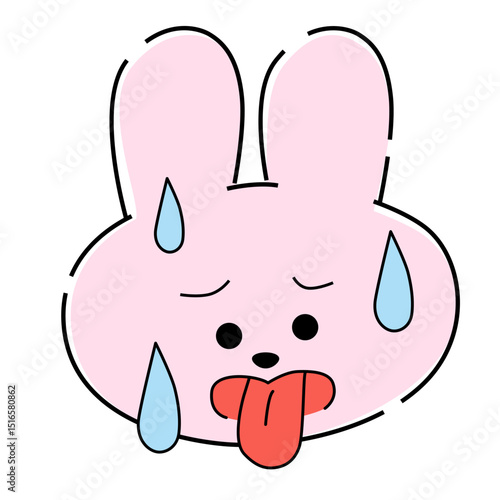 暑くて汗をかくピンクのうさぎイラスト39