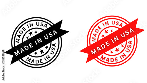 Black and Red Made in USA Badge Stamp, Patriotic Product Label Design , on white background
