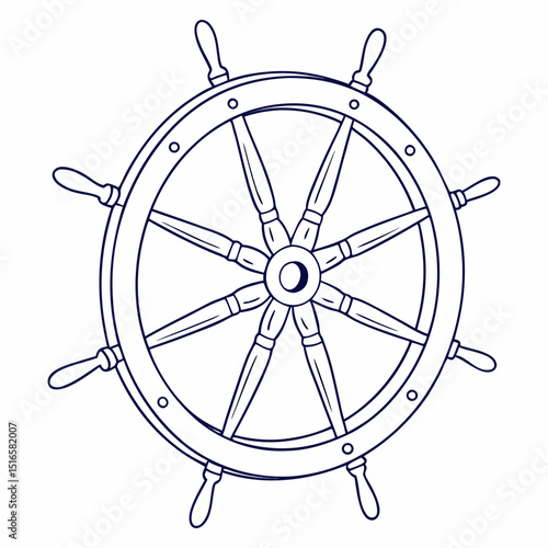 Nautical ship wheel illustration in simple line art design  