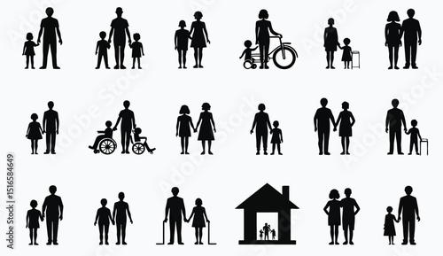 Diverse Family Silhouettes: Representation of Intergenerational Relationships, Abilities, and Family Structures.