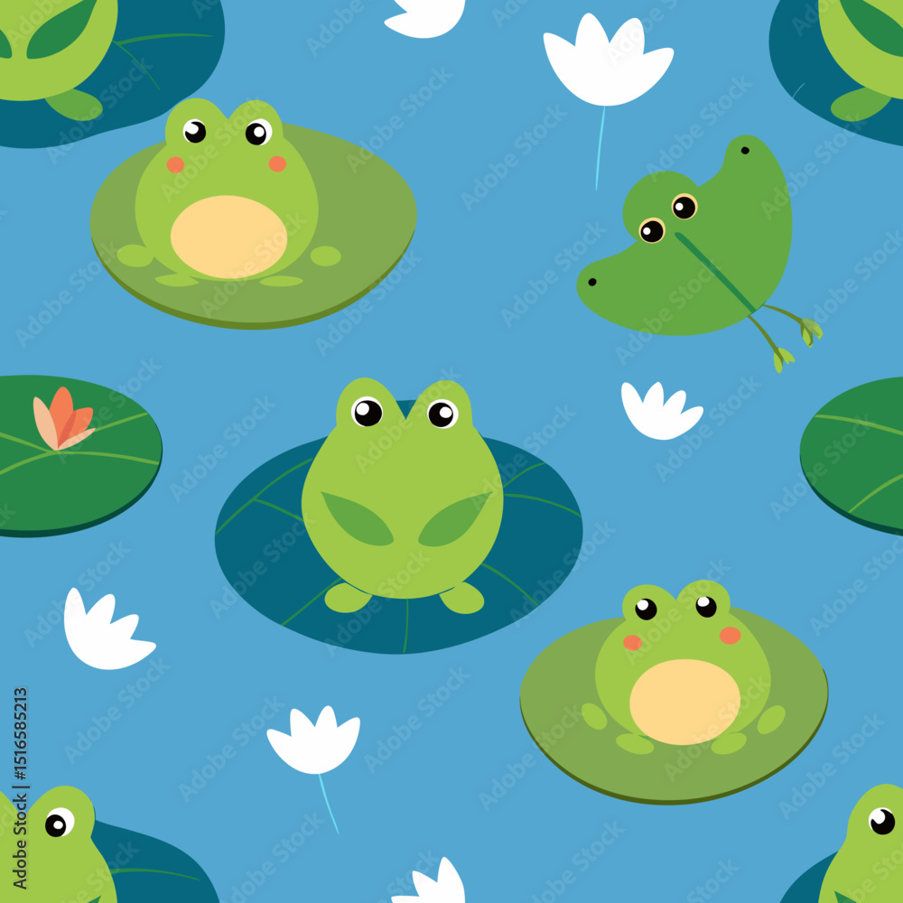 Fototapeta premium seamless frog lily pad pattern cartoon frogs 