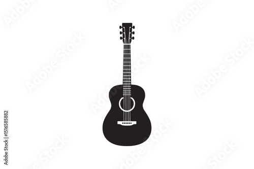 Acoustic Guitar silhouette vector art illustration on white background