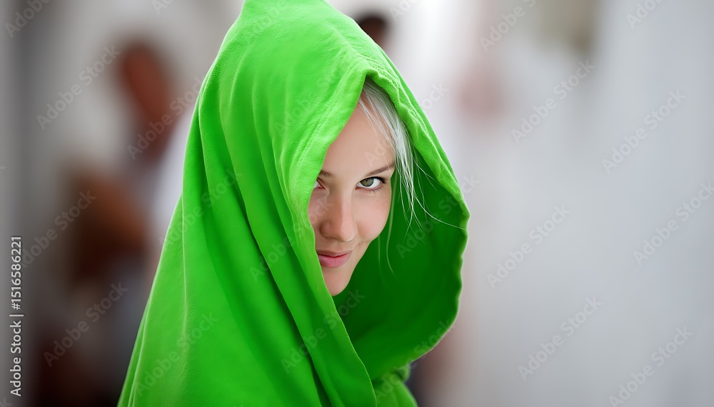 Fototapeta premium Woman in Green Hood Outdoors