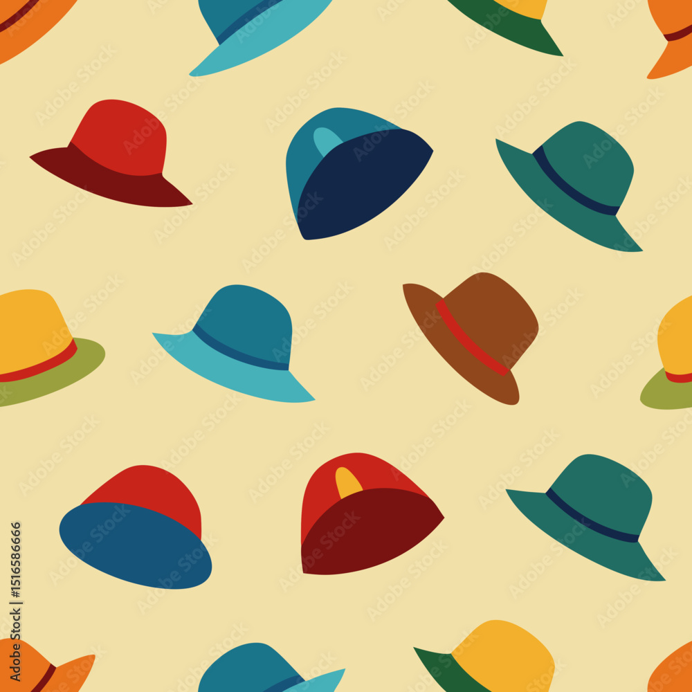 Naklejka premium seamless hat and beret pattern fedoras beanies