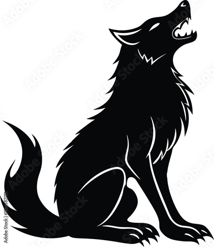Werewolf howling at the Moon silhouette