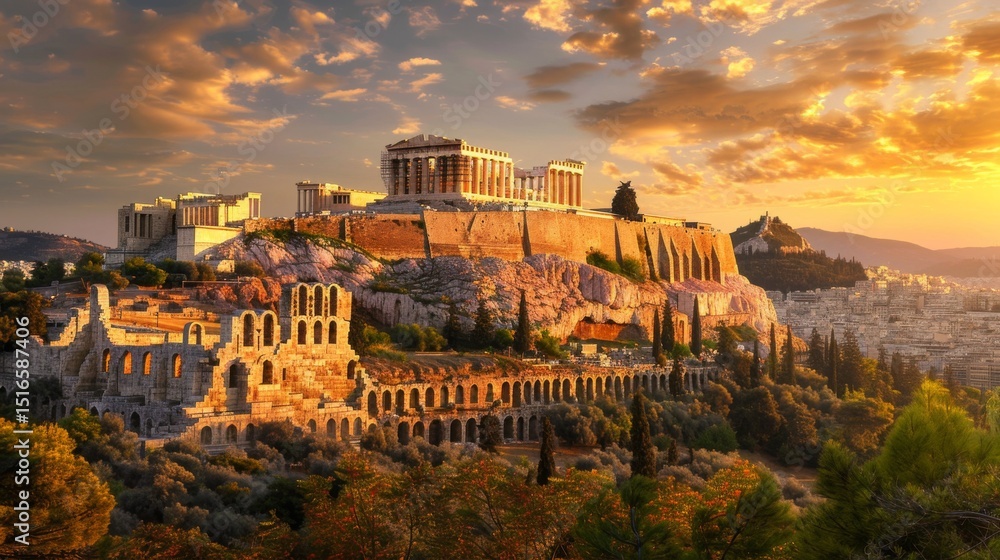 Fototapeta premium Historic landmark with stunning sunset view.