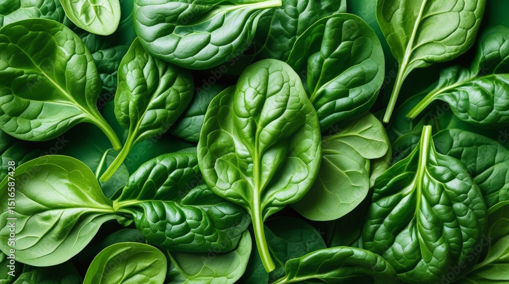 Obraz premium Fresh Green Spinach Leaves Background. Healthy Organic Food Texture and Pattern