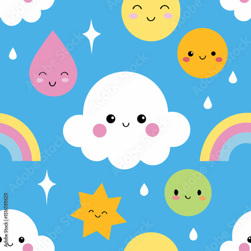 seamless kawaii weather pattern   happy suns  clou.svg