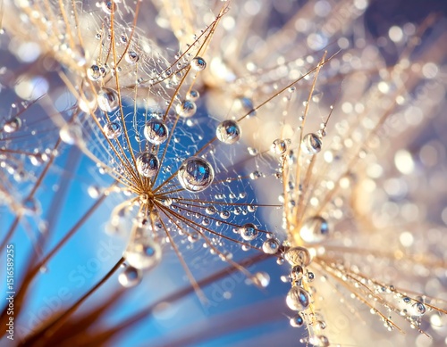 Dewdrops on a dandelion seed head