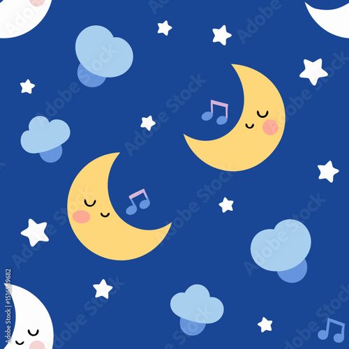 seamless lullaby theme pattern   sleepy moons  