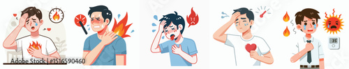 Vector of a man feeling hot.