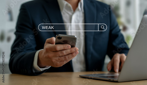 Wallpaper Mural Searching for weakness online concept using laptop and phone for information and data analysis Torontodigital.ca