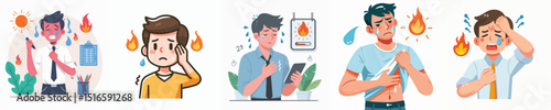 Vector of a man feeling hot.