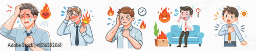 Vector of a man feeling hot.