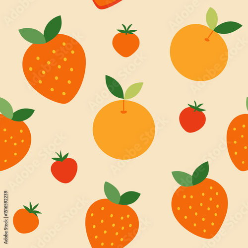 seamless pattern with strawberries hand drawn orang