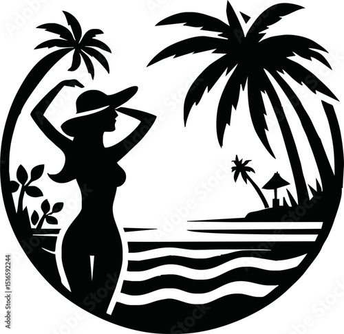 Silhouette of summer logo vector isolated on white background