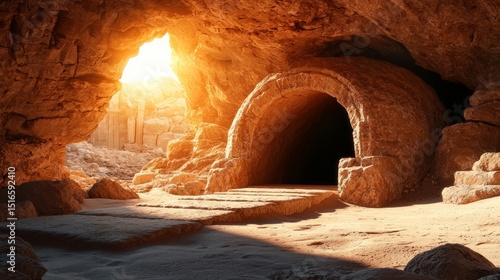 Wallpaper Mural Golden Hour Tomb Entrance Stone Archway, Cave Composition, Resurrection Concept, Ancient Ruins Tomb, Resurrection Torontodigital.ca