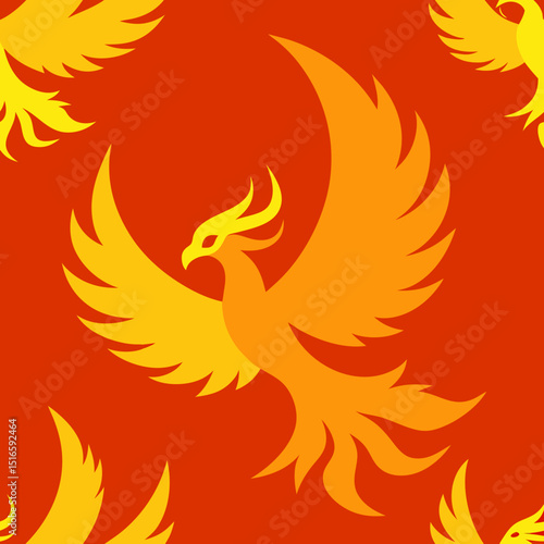 seamless phoenix and flame pattern   mythical bird 