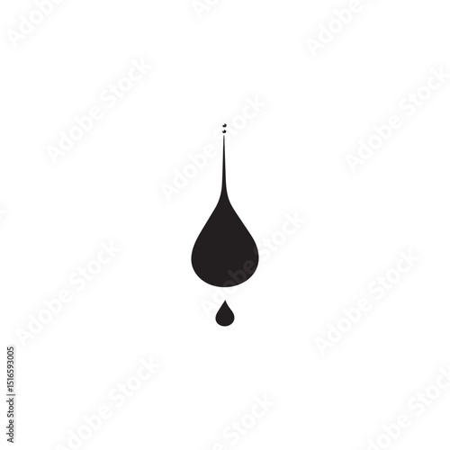 image of black drops of different sizes under each other on a white background, vector, black and white graphics
