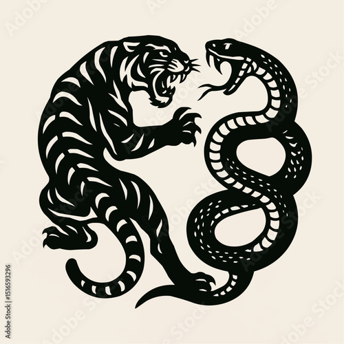 Vector wild animal art with dragon, tiger, and lion illustrations, perfect for tattoo design or Asian-inspired patterns