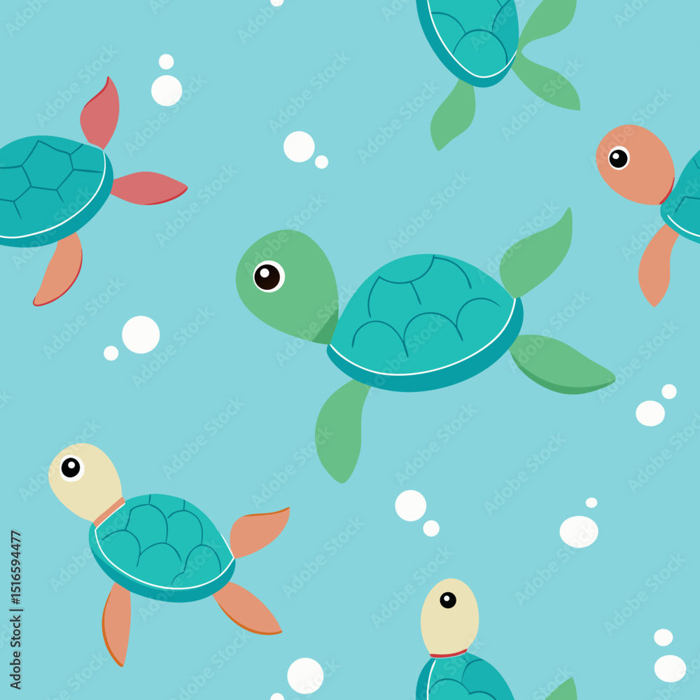 Naklejka premium seamless sea turtle pattern swimming turtles