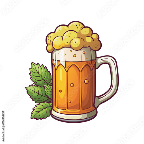 A frosty mug of golden lager with frothy foam, perfect for a bar or pub beverage illustration