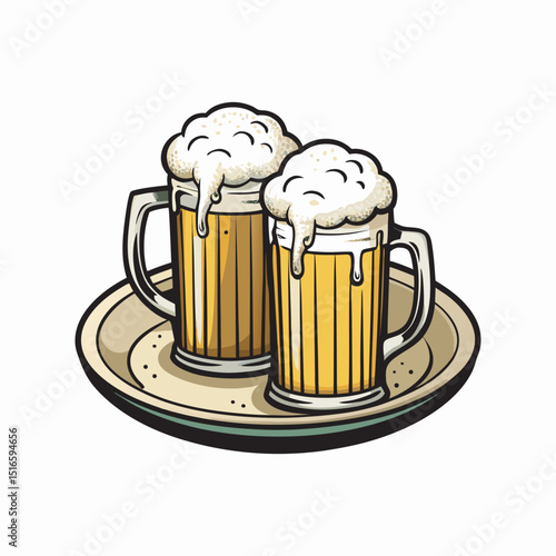 A frosty mug of golden lager with frothy foam, perfect for a bar or pub beverage illustration