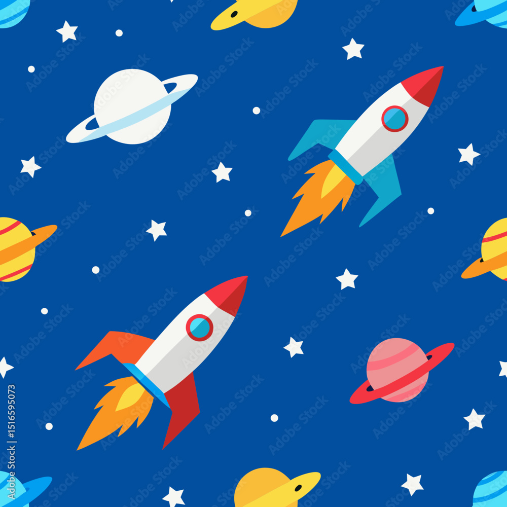 Naklejka premium seamless space rocket pattern rockets launching .svg