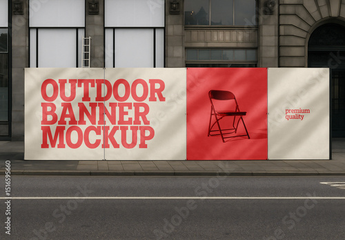 Construction Site Billboard Mockup – Urban Outdoor Banner Display on Street Fence with Natural Light