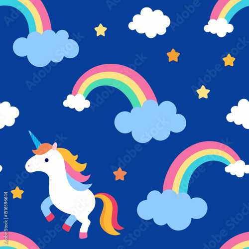 seamless unicorn and rainbow pattern   prancing 