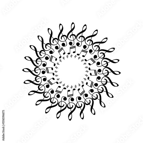 Circle Shape Created by Musical Notation Icon Symbol, can use for Logo, Pictogram, Emblem, Musical Illustration, Decoration, Ornate, Cover, Framework or Graphic Design Element. Vector