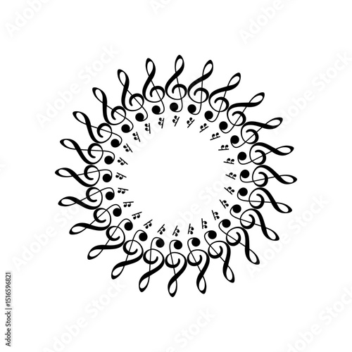 Circle Shape Created by Musical Notation Icon Symbol, can use for Logo, Pictogram, Emblem, Musical Illustration, Decoration, Ornate, Cover, Framework or Graphic Design Element. Vector