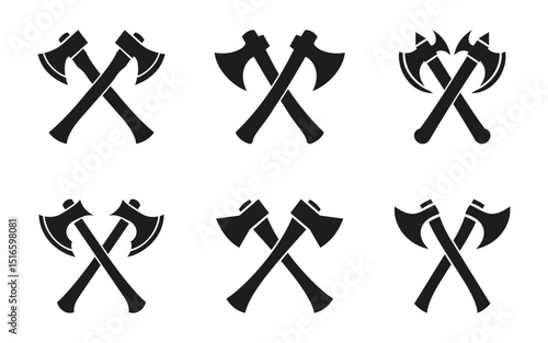 Two crossed Battle Axe silhouettes. Crossed axes vector icon. Axes clip art on a white background creates a simple yet striking design element