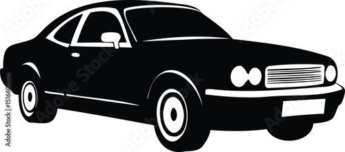 Black silhouette of a classic coupe car with vintage styling elements
