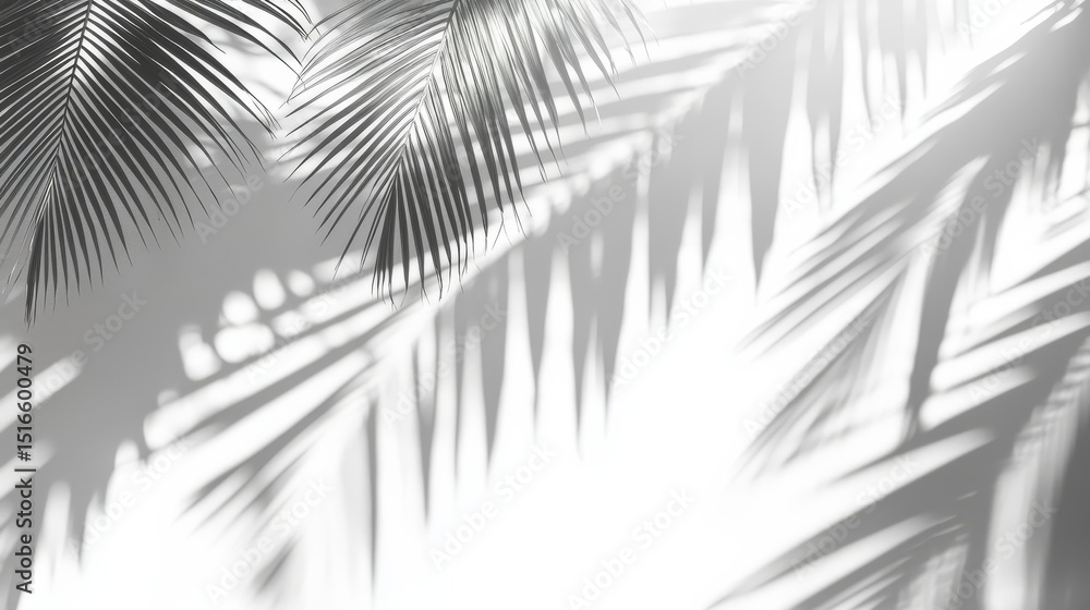 Fototapeta premium Palm Leaf Shadows Monochromatic Composition, Minimalist Design, Tropical Aesthetic, Palm Leaf Silhouette Tropical, Minimalism