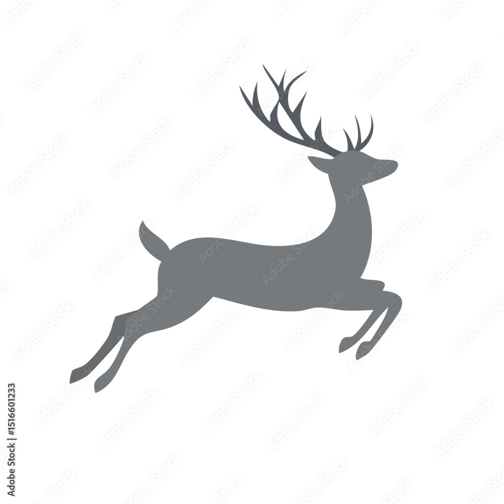 Obraz premium Vector Illustration of a Powerful Gray Stag in Athletic Pose, Detailed Antlers with Multiple Points, Emphasizing Grace, Freedom, and Dynamic Movement