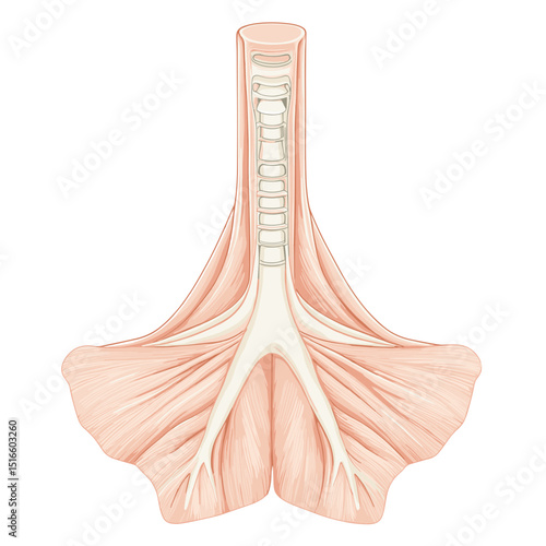 Detailed Anatomical Illustration of Larynx Trachea and Vocal Cords Featuring Muscle and Cartilage Structure in Biological Diagrammatic Representation