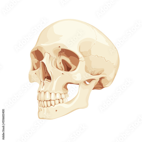 Detailed Anatomical Skull Illustration in Pale Beige on White Background for Medical Study and Paleontological Research
