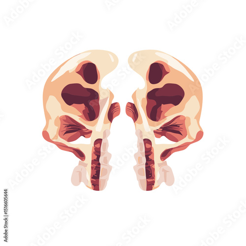 Fragmented Skull Pixel Art Paleontology Depicting Medical Anatomy with a White Background and Pixelated Texture