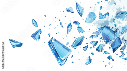 Explosive Blue Ice Shards Flying - Vector Illustration