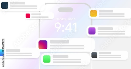 App push notification pop up one by one, Instagram whatsapp messages filling the entire iphone screen. Social media alert UI motion graphic. ios mobile text bubble animation 4K